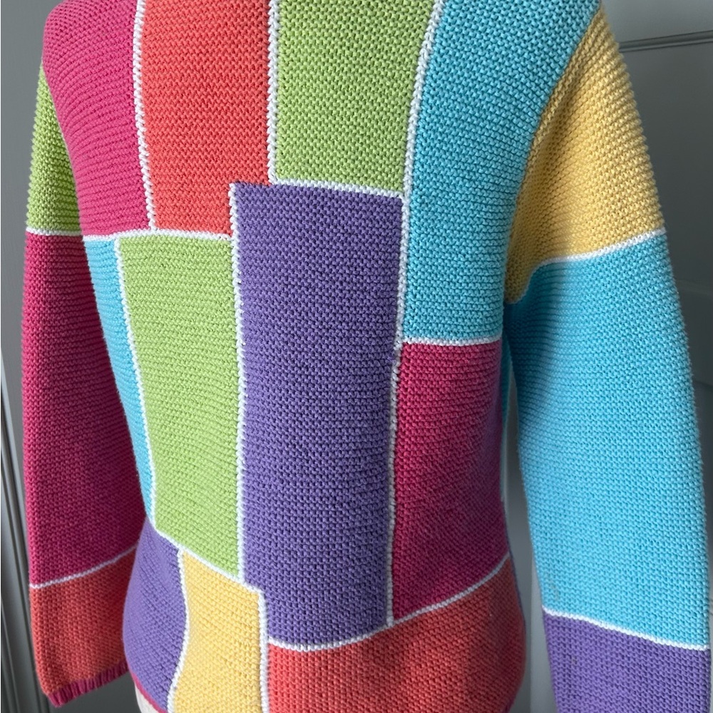 Talbots Women’s Medium Hand Knit Patchwork Cotton… - image 4